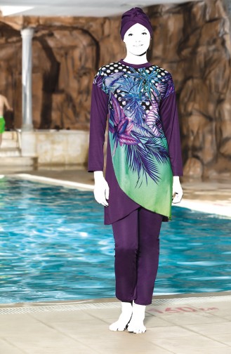 Patterned Islamic Swimsuit 0310-01 Purple 0310-01