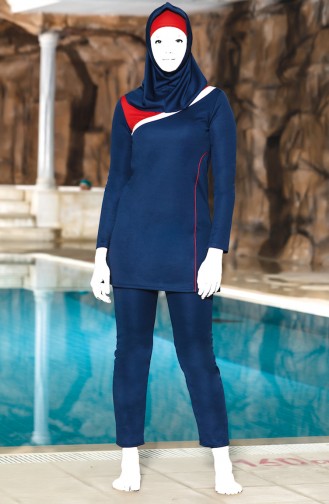 Topped Islamic Swimsuit 4302-01 Navy Blue 4302-01