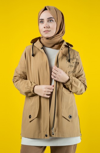 Kapüşonlu Trençkot 6076-03 Camel