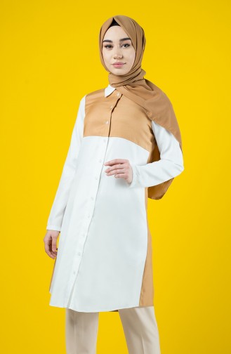 Tie Collar Buttoned Tunic 8119-03 Camel 8119-03