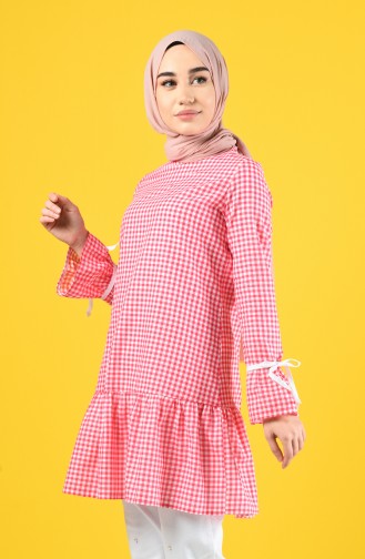 Gingham Patterned Tunic 8193-04 Fuchsia 8193-04