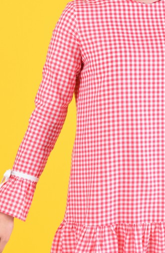 Gingham Patterned Tunic 8193-04 Fuchsia 8193-04