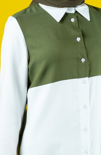 Tie Collar Buttoned Tunic 8119-06 Khaki Green 8119-06