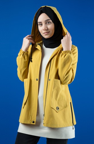 Trench Coat à Capuche 6076-02 Moutarde 6076-02