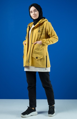 Trench Coat à Capuche 6076-02 Moutarde 6076-02