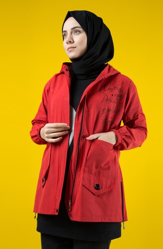 Trench Coat à Capuche 6076-01 Rouge 6076-01