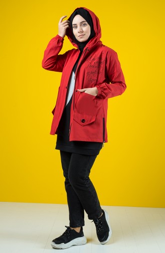 Trench Coat à Capuche 6076-01 Rouge 6076-01