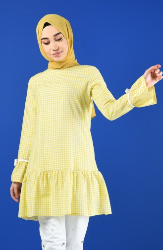 Gingham Patterned Tunic 8193-06 Yellow 8193-06