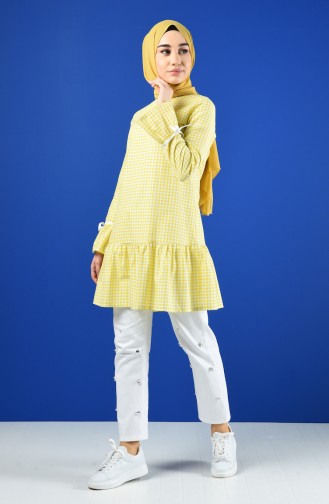 Gingham Patterned Tunic 8193-06 Yellow 8193-06