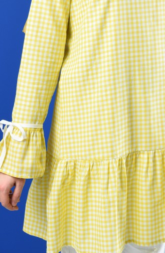 Gingham Patterned Tunic 8193-06 Yellow 8193-06