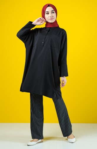 Bat Sleeve Tunic Pants Binary Suit 8142-02 Black 8142-02