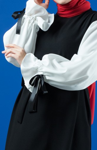 Kolları Bağlamalı Tunik Pantolon İkili Takım 1423-01 Siyah Beyaz
