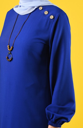 فستان سادة مع قلادة أزرق 10146-03