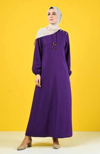 Plain Dress with Necklace 10146-05 Purple 10146-05