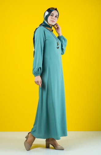 فستان سادة مع قلادة أخضر لوزي 10146-06