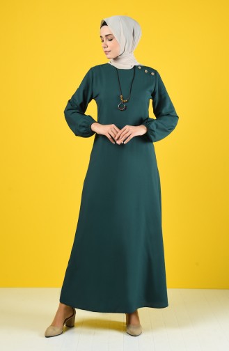 فستان سادة مع قلادة أخضر زمردي 10146-07