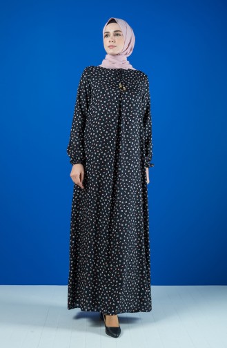 فستان فيسكوز مطوي بطية A أسود 8207-01