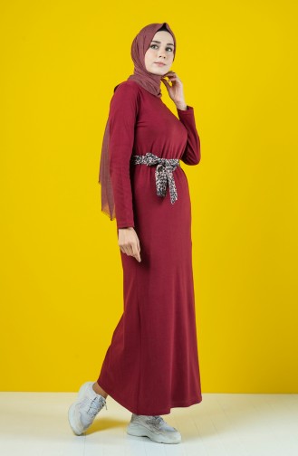 Belted Dress 0504-01 Claret Red 0504-01