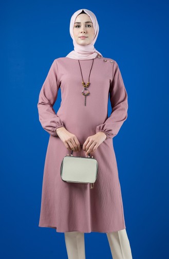 Kolyeli Düz Tunik 10147-04 Pembe