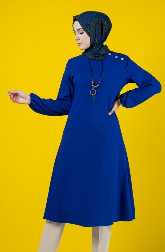 Kolyeli Düz Tunik 10147-05 Saks