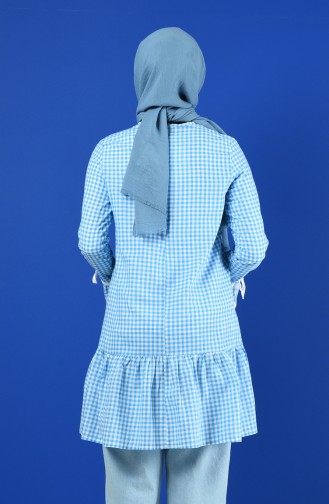 Gingham Patterned Tunic 8193-07 Baby Blue 8193-07