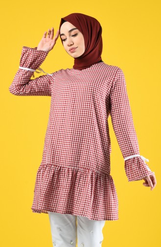Gingham Patterned Tunic 8193-02 Claret Red 8193-02
