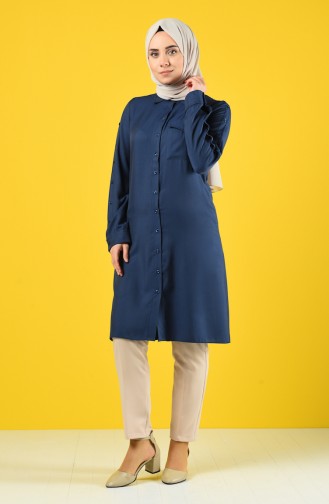 Buttoned Tunic with Pockets 8120-07 Navy Blue 8120-07