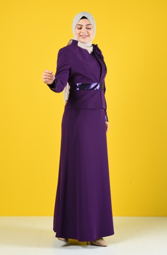 Sequined Evening Dress Jacket Double Suit 7k7732200-01 Purple 7K7732200-01