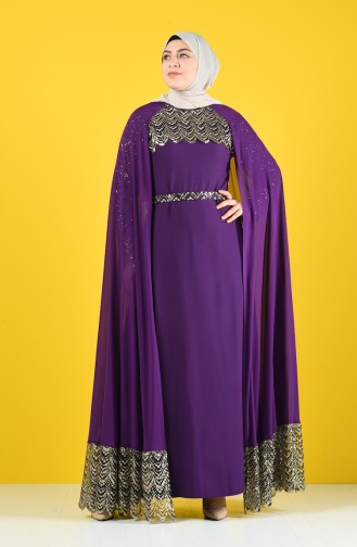 Plus Size Belted Evening Dress 6y4632601-01 Purple 6Y4632601-01