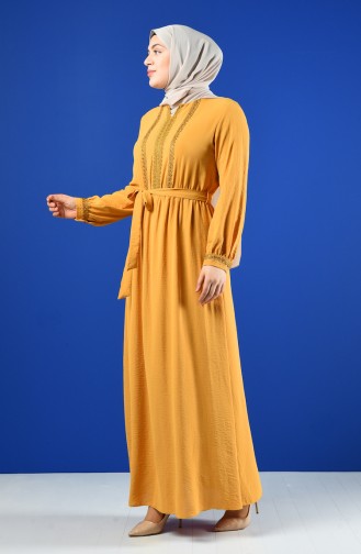 Stone Print Belted Dress 9Y3958800-01 Mustard 9Y3958800-01