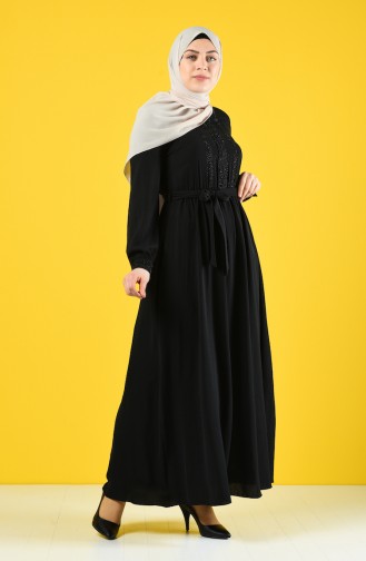 Robe İmprimée de Pierre Avec Ceinture 9Y3958800-03 Noir 9Y3958800-03