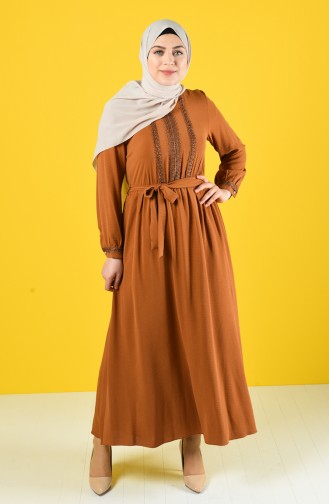 Robe İmprimée de Pierre Avec Ceinture 9Y3958800-04 Tabac 9Y3958800-04