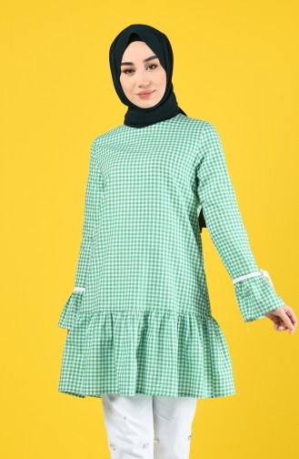 Gingham Patterned Tunic 8193-05 Green 8193-05