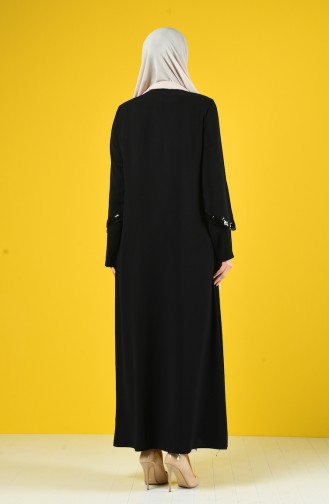 Abaya à Paillettes Avec Fermeture 1059-01 Noir 1059-01