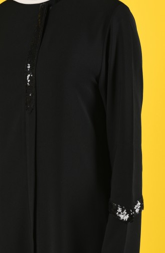 Abaya à Paillettes Avec Fermeture 1059-01 Noir 1059-01