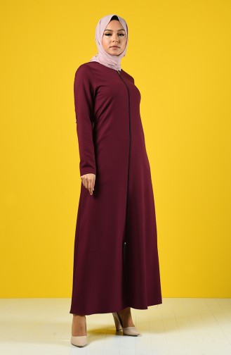 Abaya à Fermeture Avec Ceinture 2138-06 Plum 2138-06