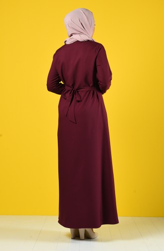 Abaya à Fermeture Avec Ceinture 2138-06 Plum 2138-06