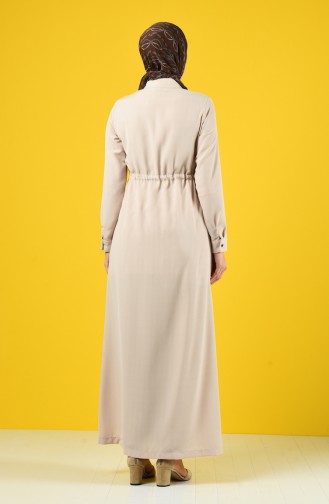 Ruched Waist Summer Abaya 6848-01 Beige 6848-01