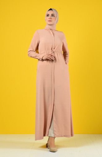 Ruched Waist Summer Abaya 6848-02 Salmon 6848-02