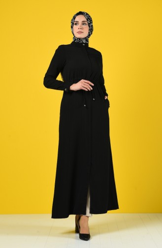 Abaya D été Taille Froncée 6848-06 Noir 6848-06