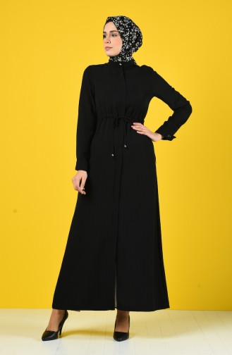 Abaya D été Taille Froncée 6848-06 Noir 6848-06