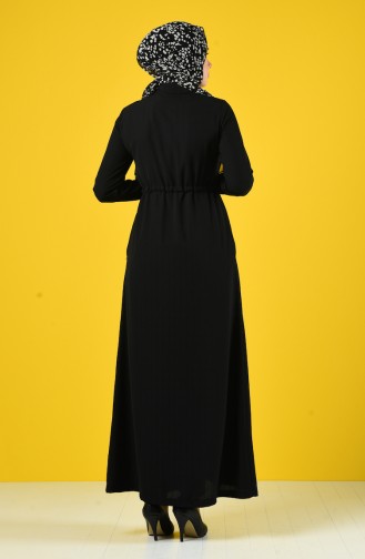 Abaya D été Taille Froncée 6848-06 Noir 6848-06