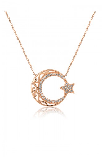 Collier Pierre de Zircon Motif Authentique Modèle Lune étoile en Argent Sterling 925 P474 Rose 474