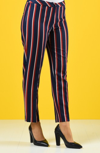 Striped Straight Leg Trousers 6y1600904-01 Navy Blue Claret Red 6Y1600904-01