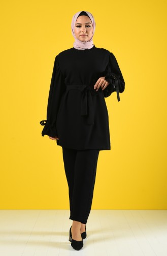 Balloon Sleeve Tunic Trousers Double Suit 1421-01 Black 1421-01