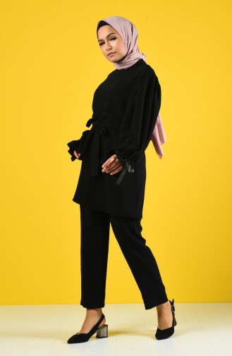 Balloon Sleeve Tunic Trousers Double Suit 1421-01 Black 1421-01