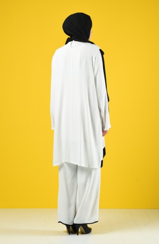 Krep Tunik Pantolon İkili Takım 4600-01 Beyaz