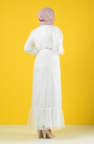 Robe de Soirée Avec Ceinture Détail Plume 2002-04 Blanc 2002-04