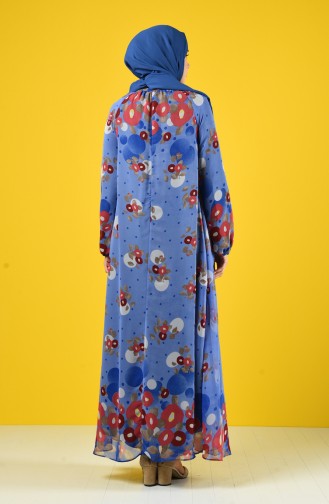 Astarlı Şifon Elbise 7252-02 Mavi