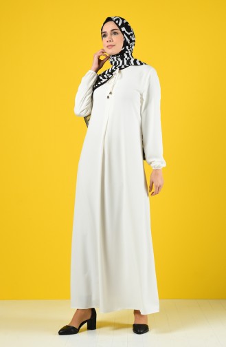 A Pleated Dress with Elastic Sleeve 0120-09 Ecru 0120-09